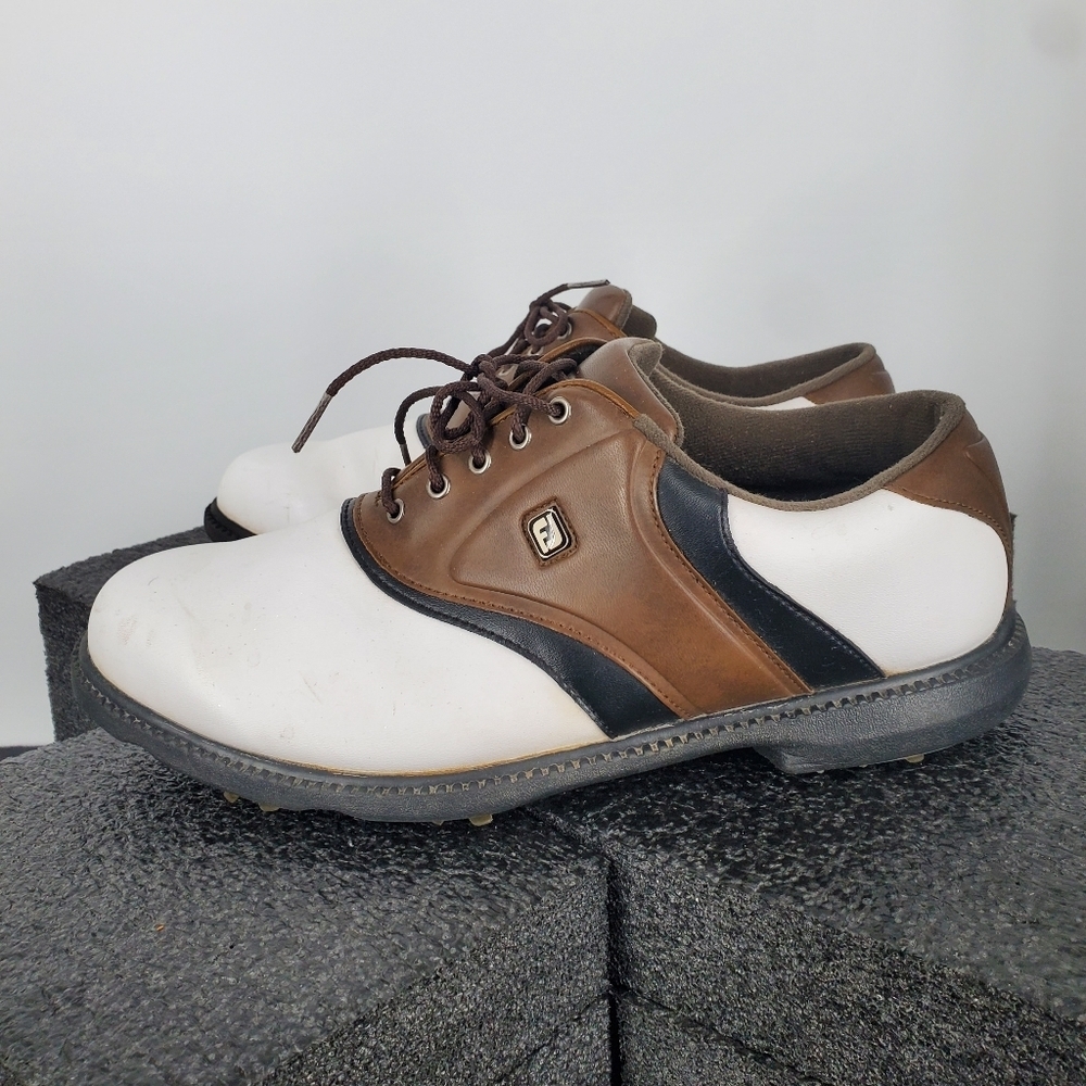 FootJoy FJ Originals 45330 Men's Golf Shoes Size 10W White Brown Saddle Spiked